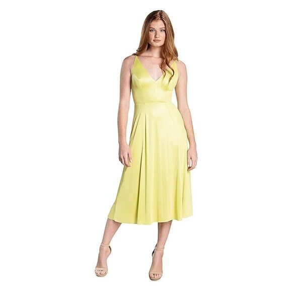 DRESS THE POPULATION NWT $180 Serafina Fit & Flare Midi Dress Lemongrass - Picture 5 of 9